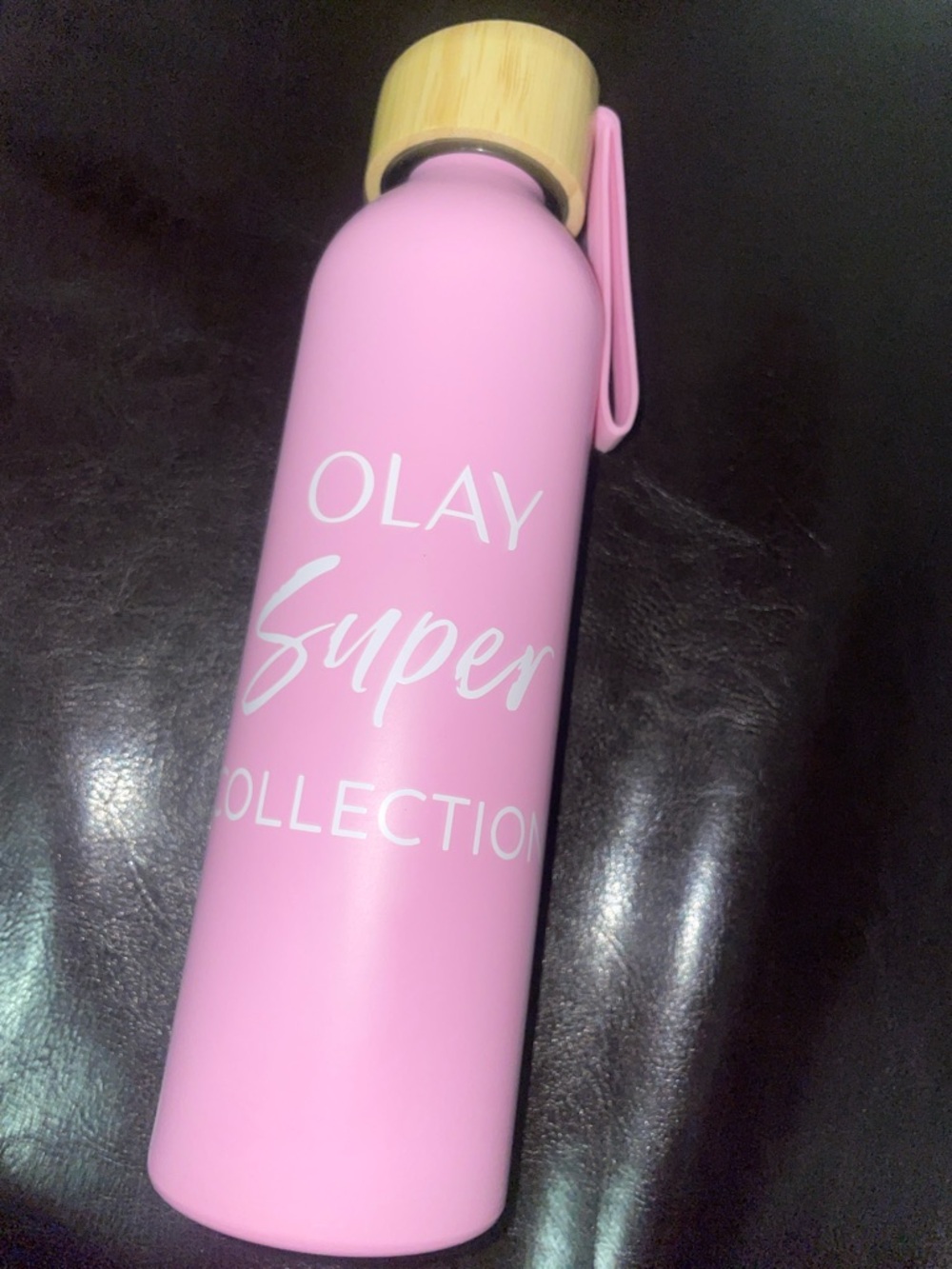 Limited edition OLAY Pink Matte Stainless Water Bottle with Bamboo-Style Cap